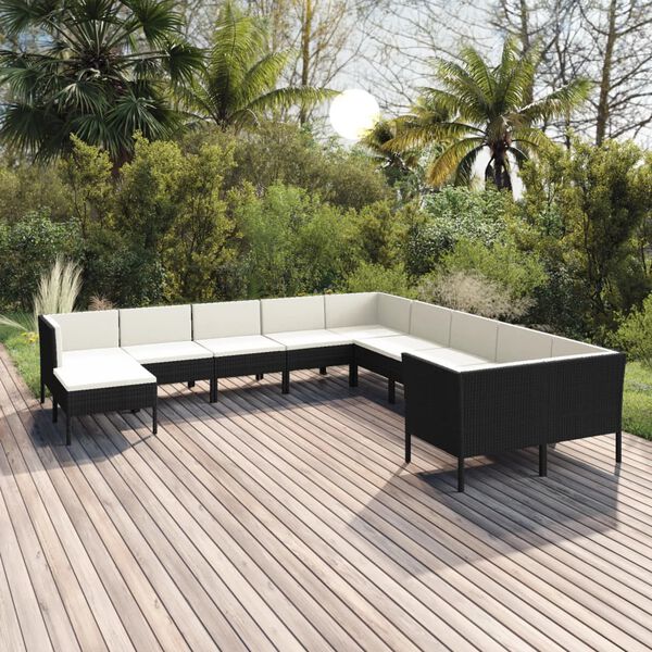 vidaXL Garden Lounge Set Black, Cream White PE Rattan Medium Modular