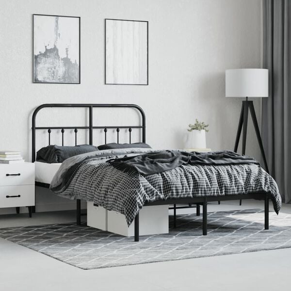 vidaXL Bed Frame Black Powder-Coated Steel 47.2x74.8 in Small Double