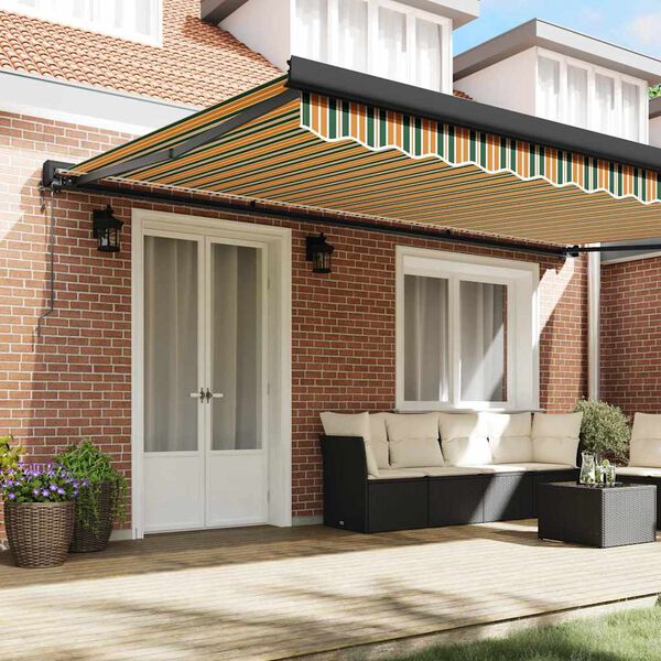 vidaXL Retractable Awning Manual Green and yellow 196.85" x 118.11