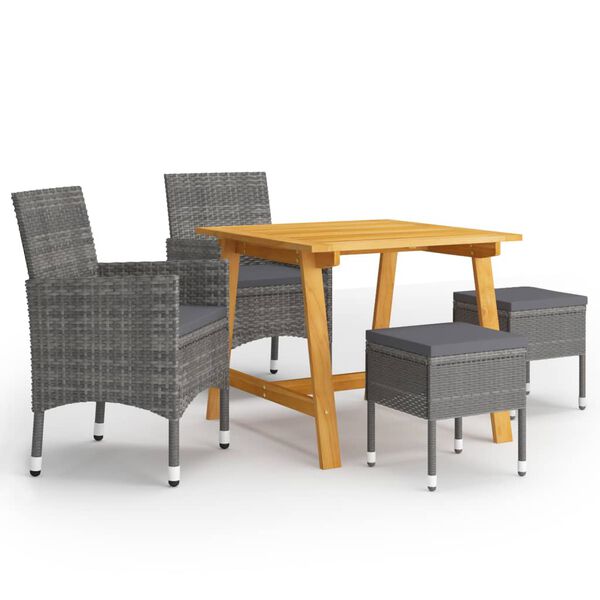 vidaXL Dining Set Grey Solid Acacia wood, PE rattan, Powder-Coated Steel
