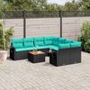 vidaXL 9 Piece Garden Sofa Set with Cushions Black Poly Rattan