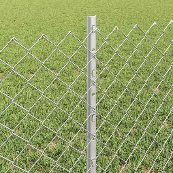 vidaXL Fence with Post Silver 1.97 x 32.81 ft Steel