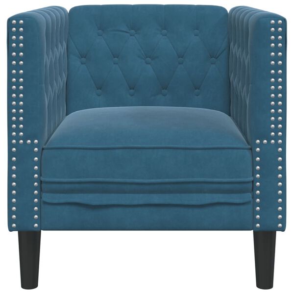vidaXL Chesterfield Sofa Chair Blue Velvet, Plywood, Solid Wood Single