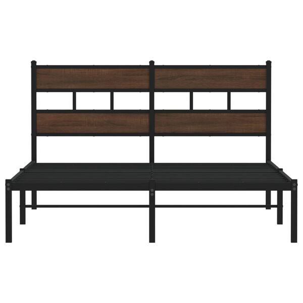 vidaXL Bed Frame Brown Oak Steel, Engineered Wood Double Modern