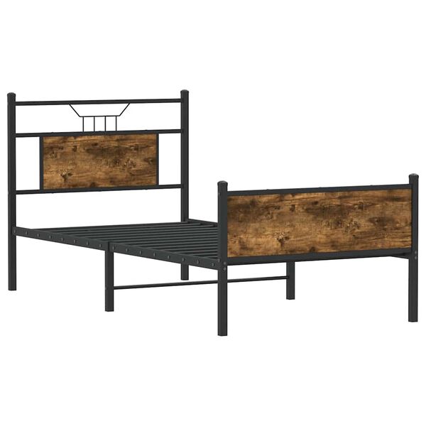 vidaXL Bed Frame Smoked Oak Engineered Wood and Steel Small Single