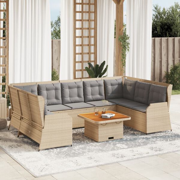 vidaXL Patio Lounge Set Beige Poly Rattan 7 Piece Set Adjustable Feet