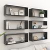 vidaXL Wall Shelf Set of 6 Black Engineered wood Decorative Inlays