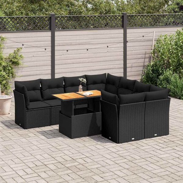 vidaXL Garden Sofa Set Black PE rattan Large Removable Covers Modern