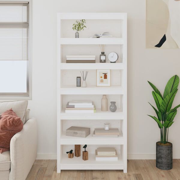 vidaXL Book Cabinet White Solid pine wood Large Book Cabinet