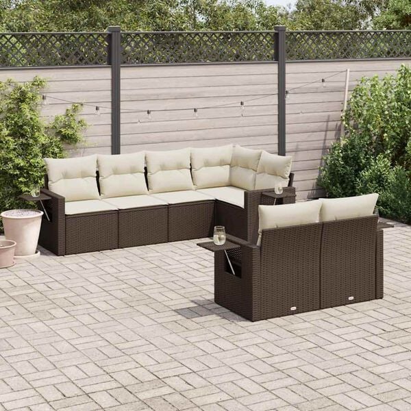 vidaXL Garden Sofa Set Brown PE rattan Large Adjustable Feet