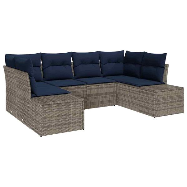vidaXL Garden Sofa Set with Cushion 6 pcs Grey Poly Rattan