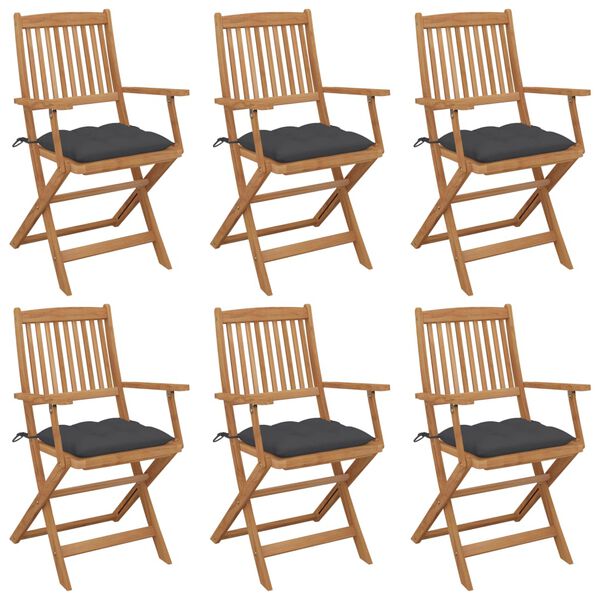 vidaXL Garden Chair Set of 6 Wood Solid Acacia wood Standard Foldable