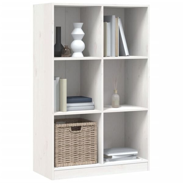 vidaXL Bookcase White Solid Pine Wood Medium Bookcase Rectangular