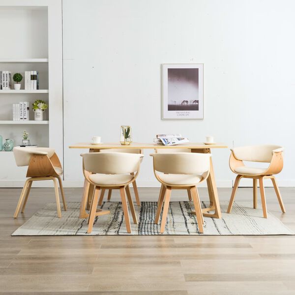 vidaXL Dining Chair Set of 6 Cream Bent Wood Standard Ergonomic