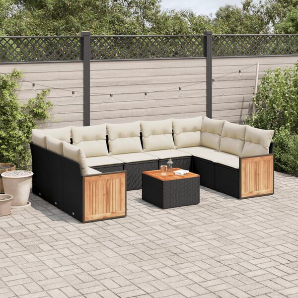 vidaXL Garden Sofa Set Black and Cream White
