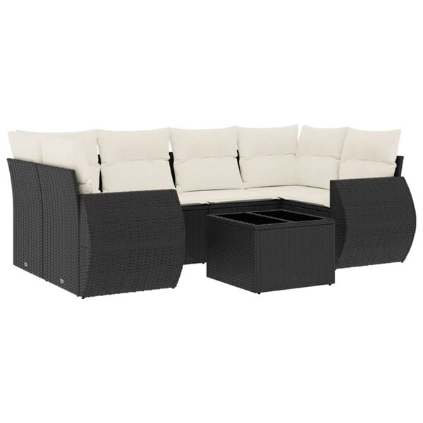 vidaXL Garden Sofa Set Black and Cream White PE Rattan Standard Modular