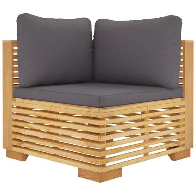 vidaXL Patio Corner Sofa with Dark Gray Cushions Solid Wood Teak