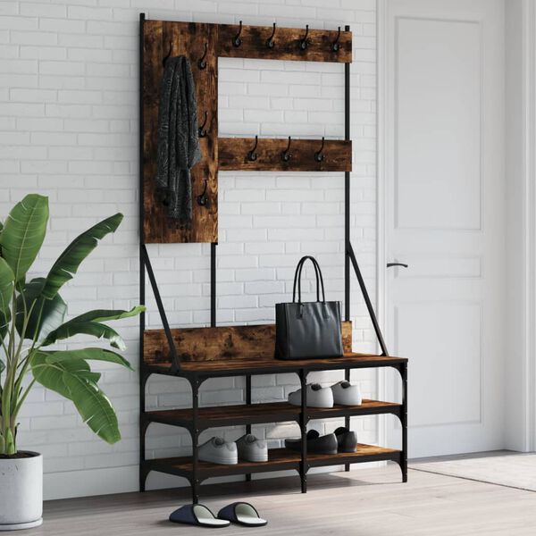 vidaXL Clothes Rack Smoked Oak Engineered wood and metal 39.4x15.7x72.4 in