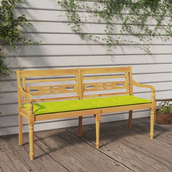 vidaXL Batavia Bench with Bright Green Cushion 59.1 " Solid Wood Teak