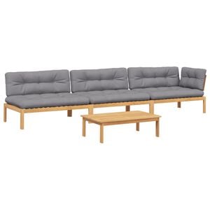 vidaXL Pallet Sofa Set Natural wood, Black cushions