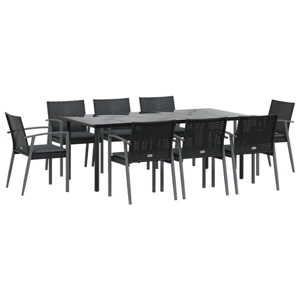 vidaXL 9 Piece Patio Dining Set with Cushions Poly Rattan and Steel