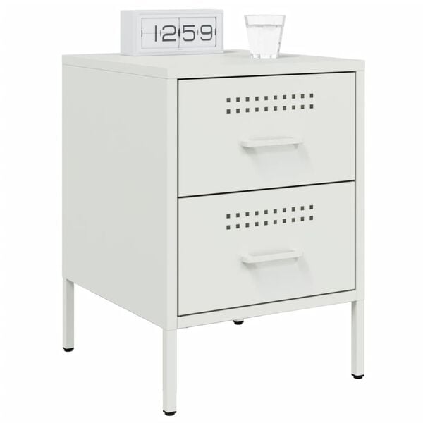 vidaXL Bedside Cabinet White Steel Medium Bedside Cabinet Rectangular