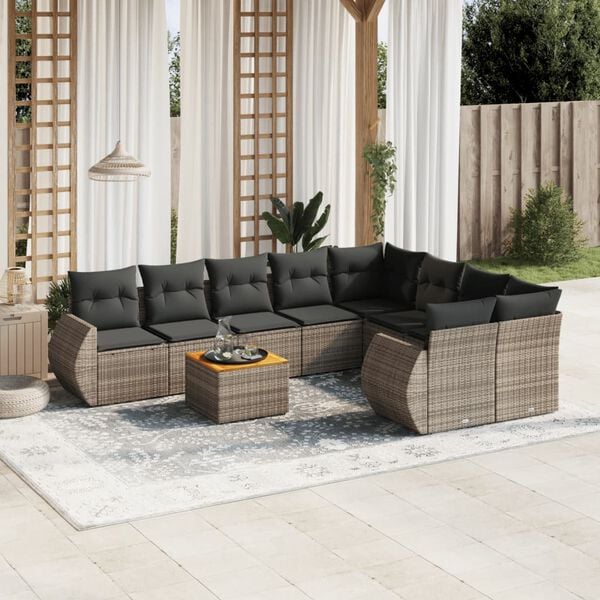 vidaXL Garden Sofa Set Grey PE rattan Large Modular Garden Sofa Set