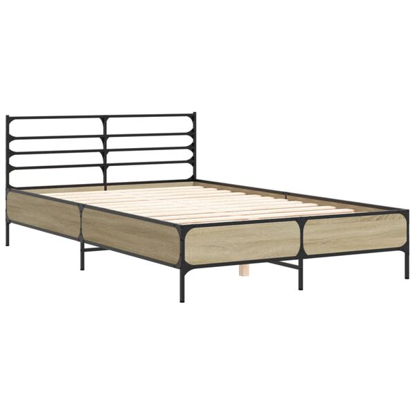 vidaXL Bed Frame Sonoma Oak Engineered wood, metal, plywood Full