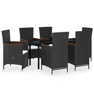 vidaXL Garden Dining Set Black PE rattan Large Adjustable Armrests