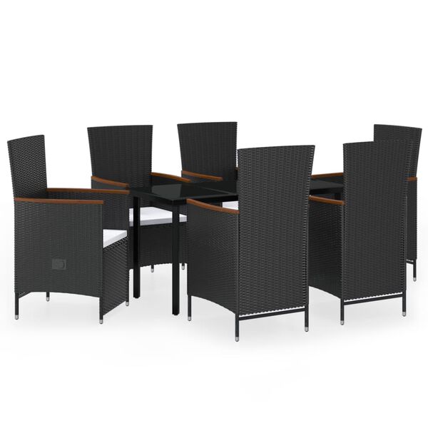vidaXL Garden Dining Set Black PE rattan Large Adjustable Armrests