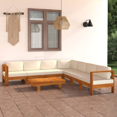 vidaXL 8 Piece Patio Lounge Set with Cream White Cushions Acacia Wood