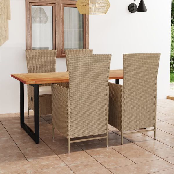 vidaXL 5 Piece Patio Dining Set with Cushions Poly Rattan Beige