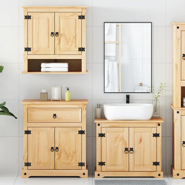 vidaXL Bathroom Furniture Set Honey Solid pine wood L