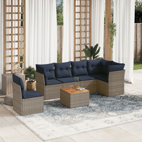 vidaXL 7 Piece Patio Sofa Set with Cushions Gray Poly Rattan