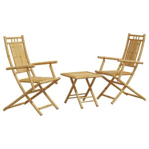 vidaXL Bistro Set Natural Bamboo Bamboo 3 Piece Set Foldable