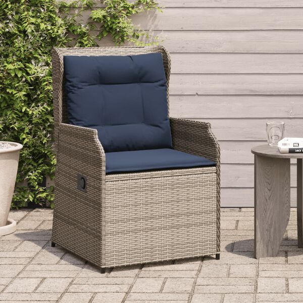 vidaXL Reclining Patio Chair Set of 2 Gray PE Rattan Medium