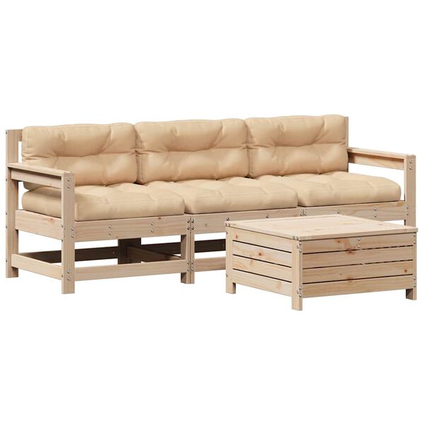 vidaXL 4 Piece Patio Lounge Set with Cushions Solid Wood Pine