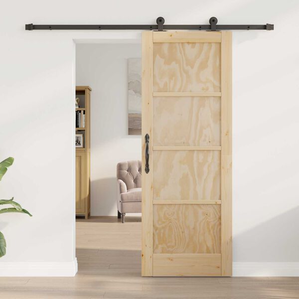 vidaXL Sliding Door Natural and Black 28.94 x 78.15 in Solid Pine Wood