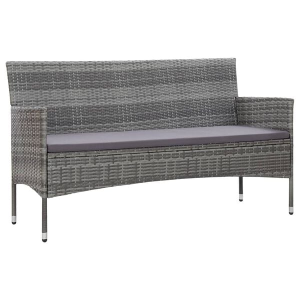 vidaXL Sofa Grey PE rattan, steel, polyester fabric 3-seater