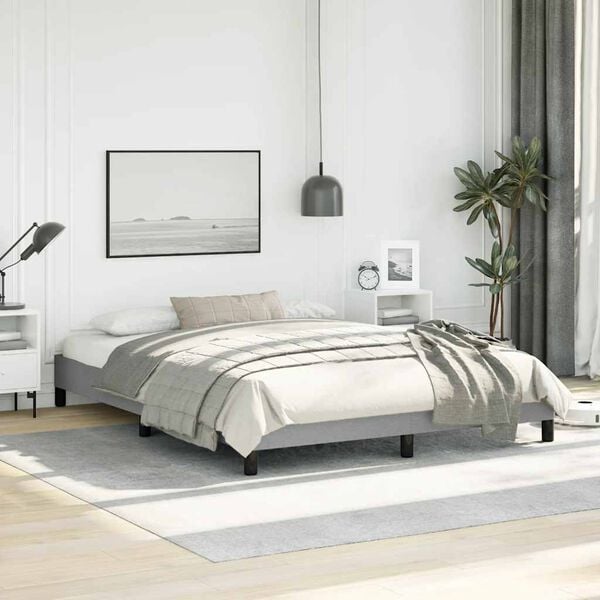 vidaXL Bed Frame Light gray Polyester Queen Bed Frame Rectangular