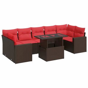 vidaXL 8 Piece Patio Sofa Set with Cushions Brown Poly Rattan Acacia