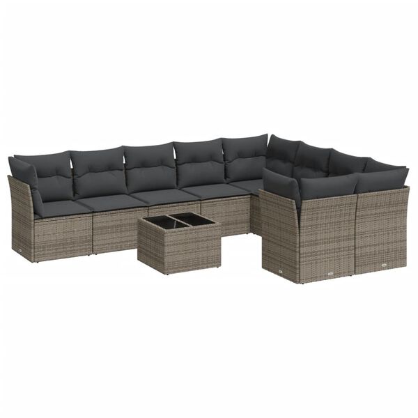 vidaXL Garden Sofa Set Grey PE Rattan Large Removable Covers