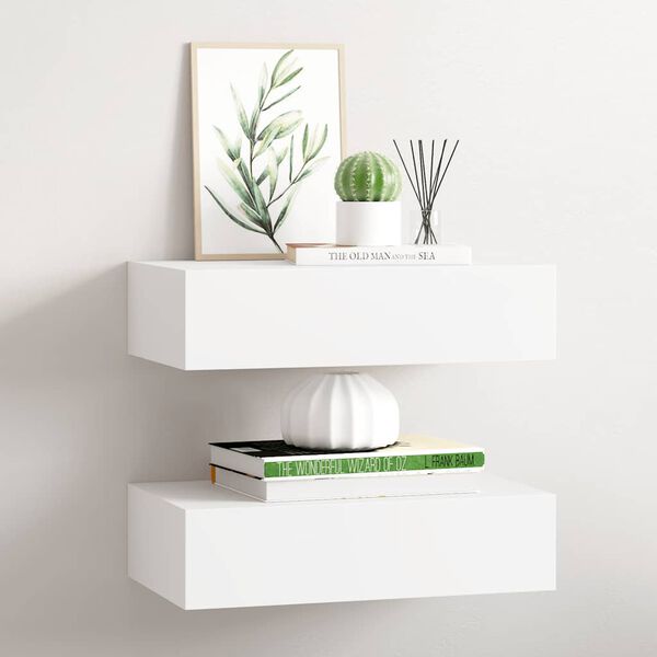 vidaXL Wall-mounted Drawer Shelves 2 pcs White 15.7x9.3x3.9" MDF