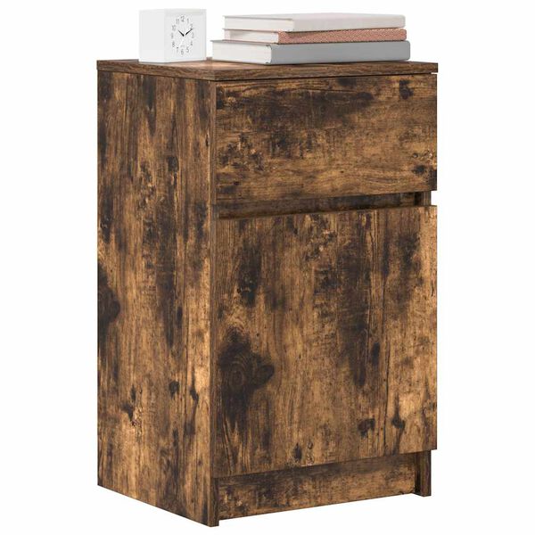 vidaXL Bedside Cabinet Smoked Oak Engineered Wood Medium Bedside Cabinet