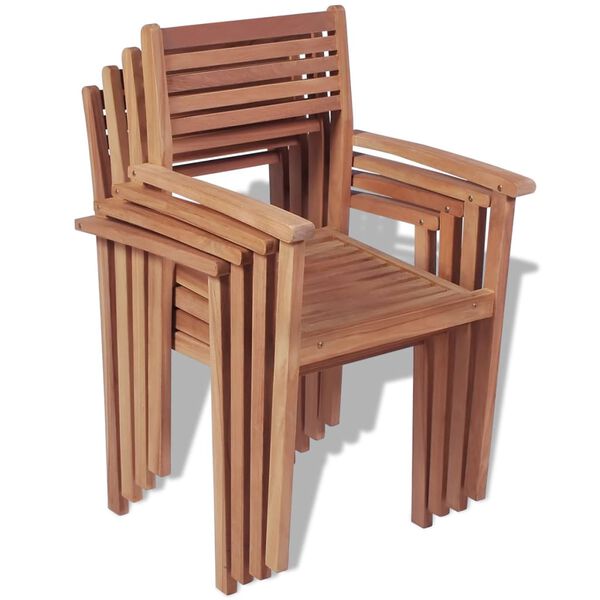 vidaXL Stackable Chair Set of 4 Warm teak Smooth teak hardwood Standard