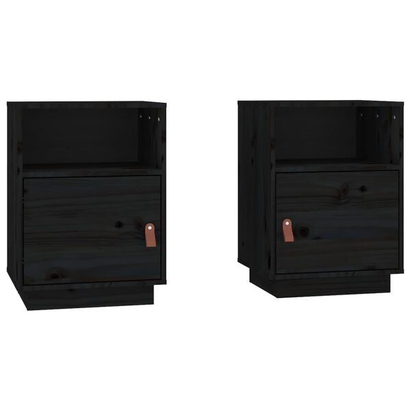 vidaXL Bedside Cabinet Set of 2 Black Solid pine wood, faux leather
