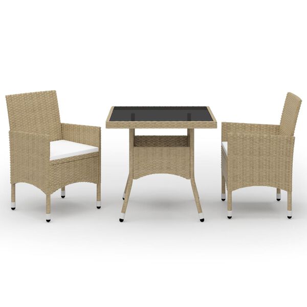 vidaXL Dining Set Beige Poly rattan, tempered glass, powder-coated steel