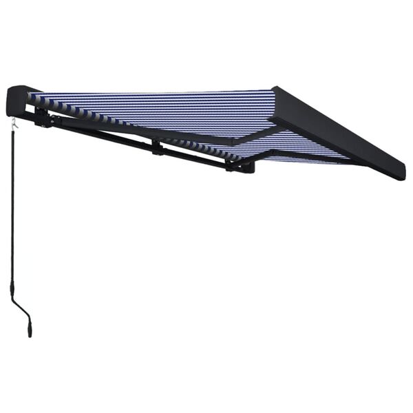 vidaXL Retractable Awning Blue and White Aluminium, Polyester Large
