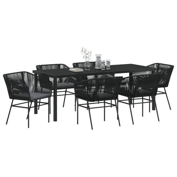 vidaXL Garden Dining Set with Cushion 7 pcs Black Powder-Coated Steel