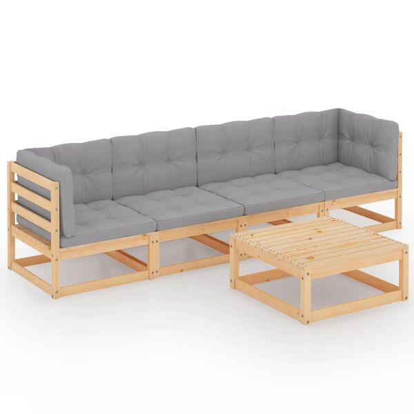 vidaXL Garden Lounge Set Natural wood, Grey cushions